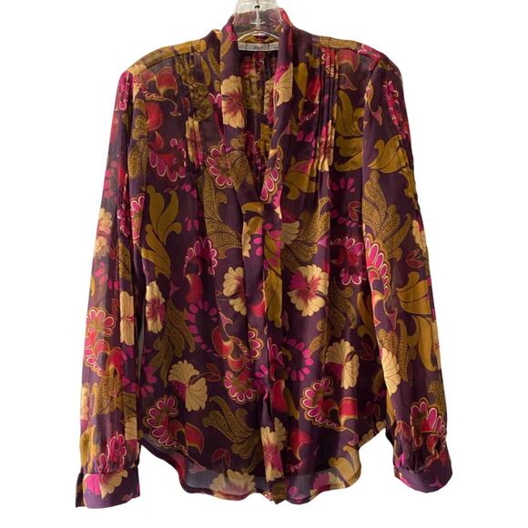 Gibson Women's Floral Sheer Pleated Dressy Tops M - Picture 1 of 13